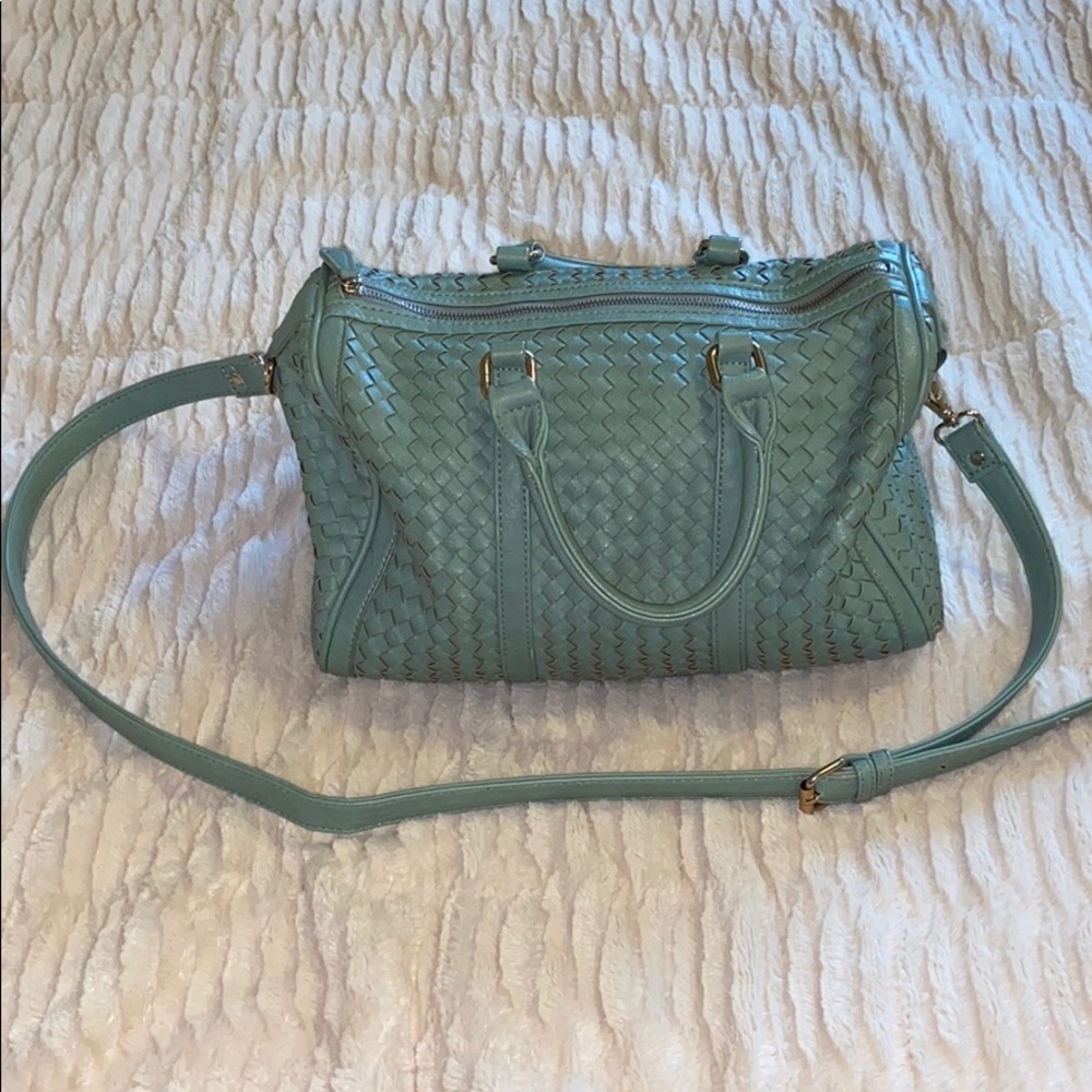 Teal Basketweave Duffle-style Purse